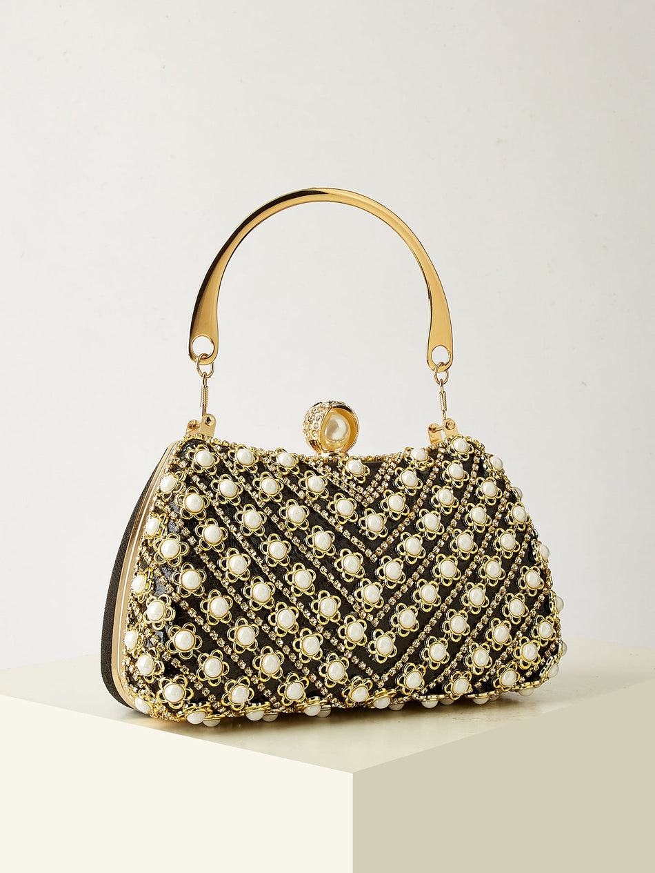 Pearl Embroidered Beaded Evening Clutch Bag