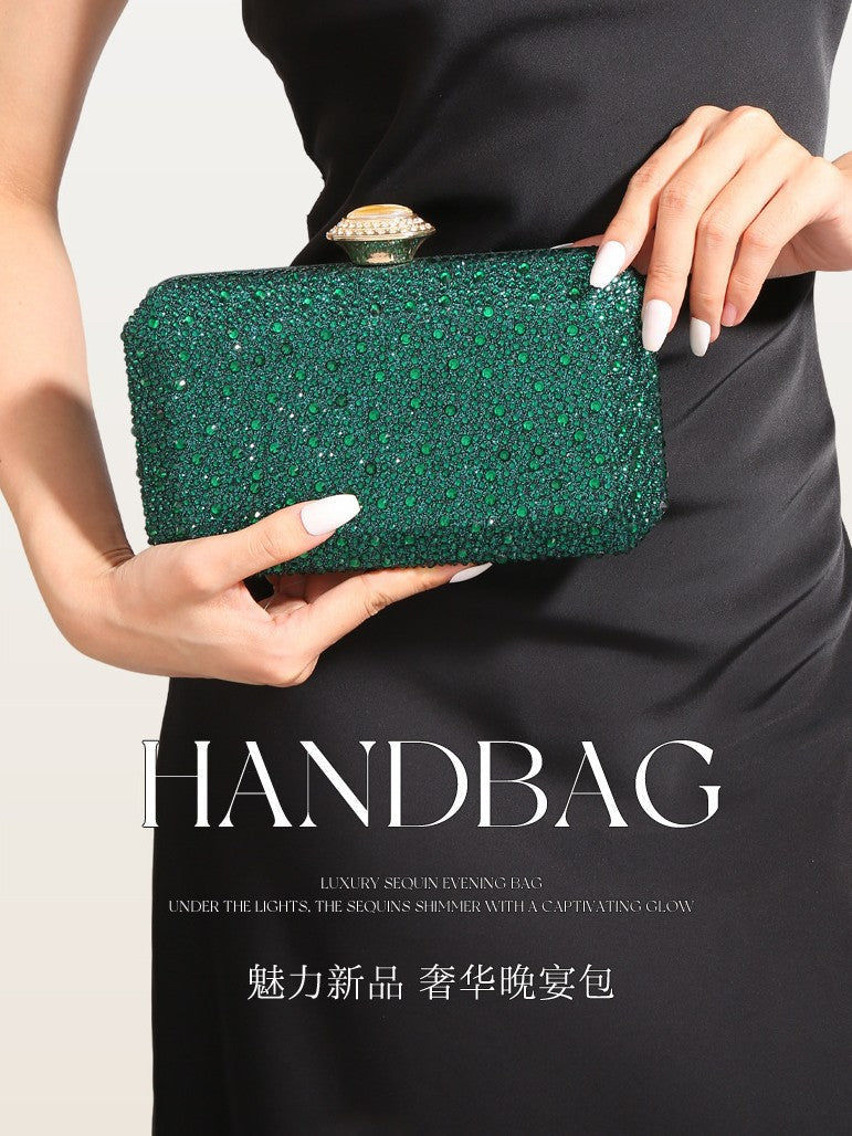 Luxury Green Full Rhinestone Evening Clutch Bag