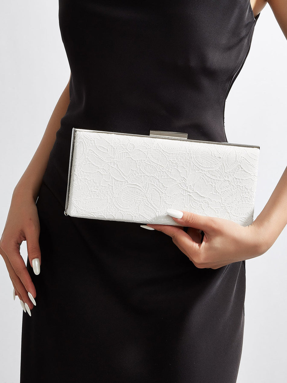 High-End Embroidered Carved Square Hard Shell Clutch