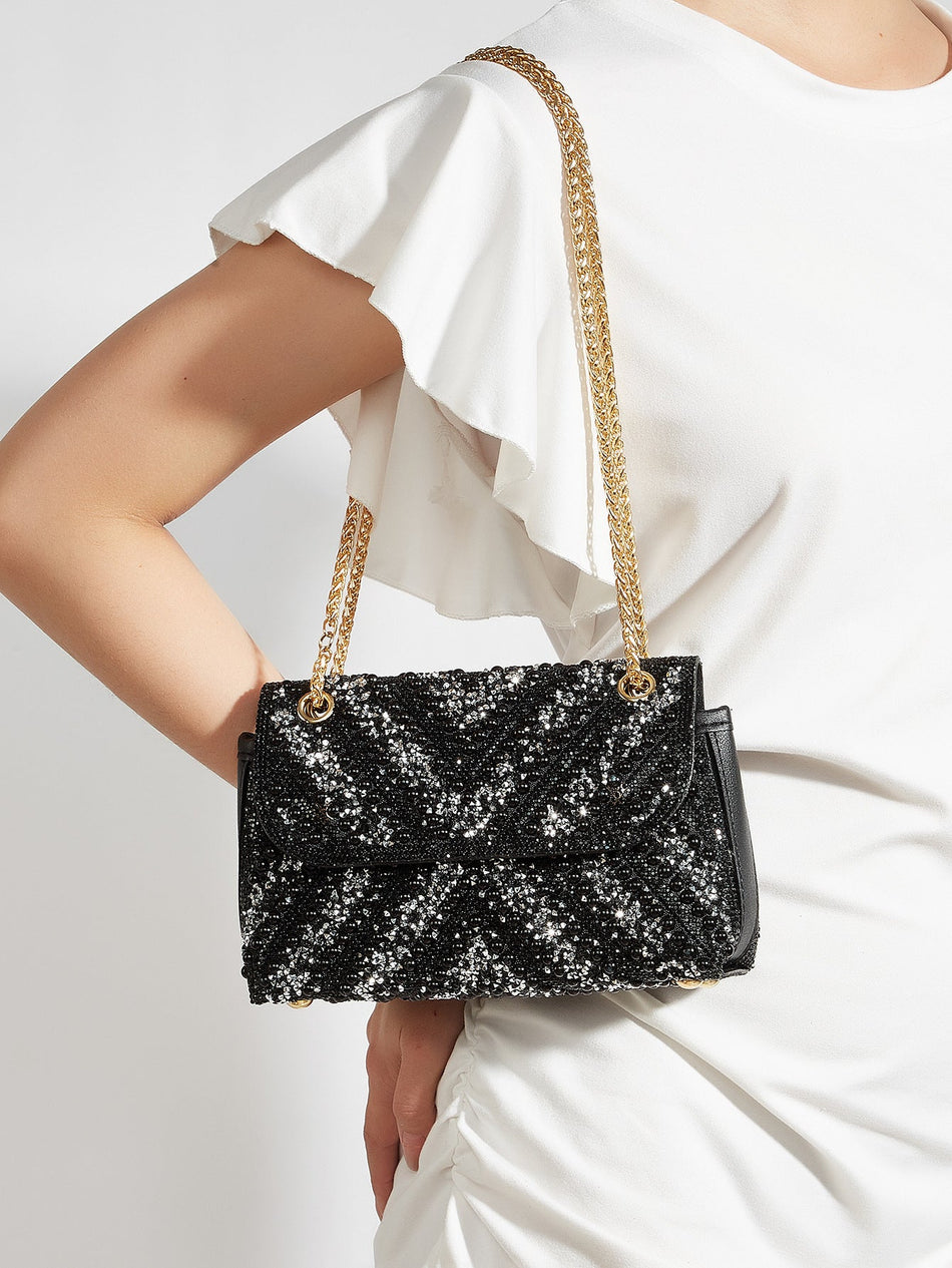Light Luxury Pearl and Full Diamond Evening Clutch Bag