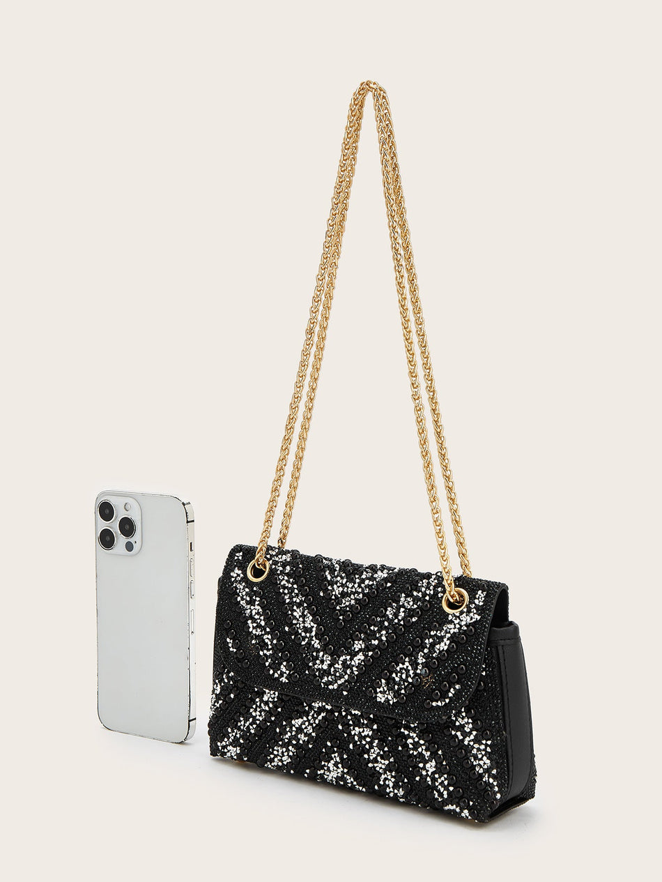 Light Luxury Pearl and Full Diamond Evening Clutch Bag