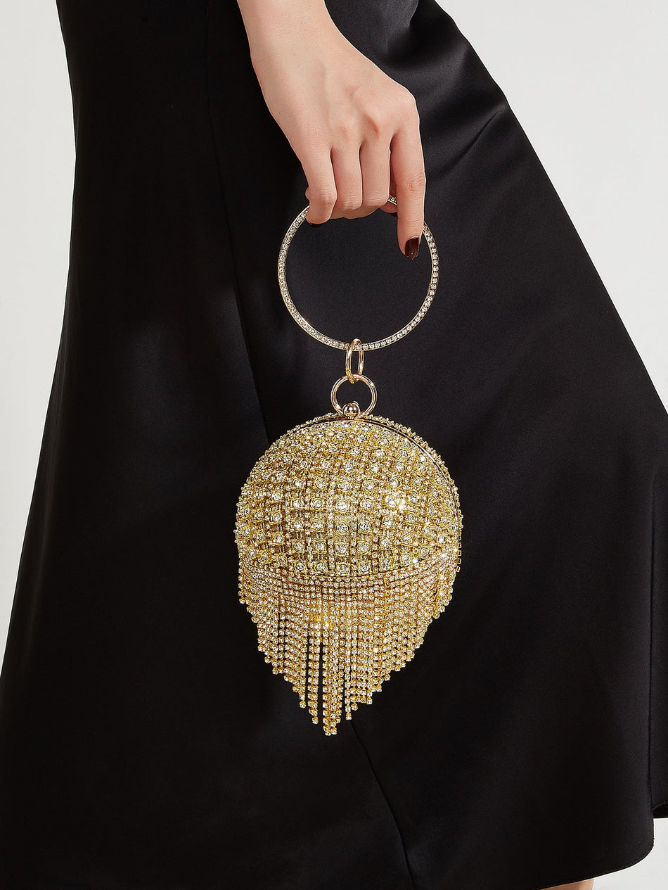 Luxury Spherical Metal Evening Clutch Bag with Diamonds and
