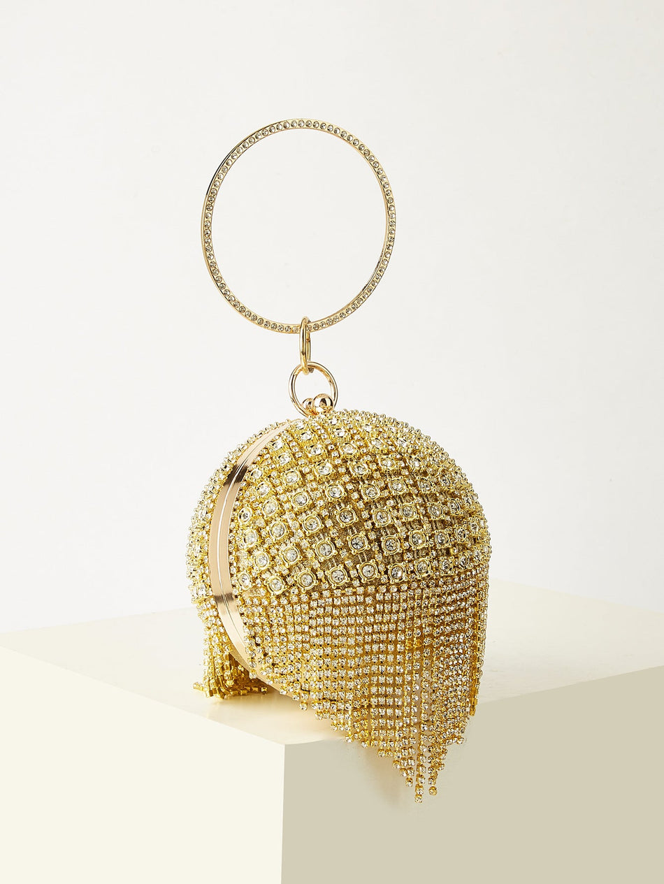 Luxury Spherical Metal Evening Clutch Bag with Diamonds and