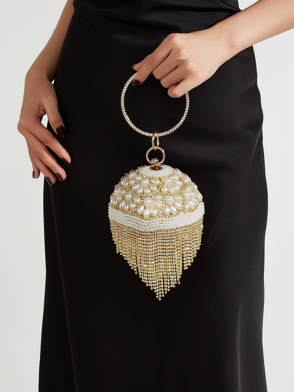 Luxury Round Pearl and Full Rhinestone Bracelet Dress Bag