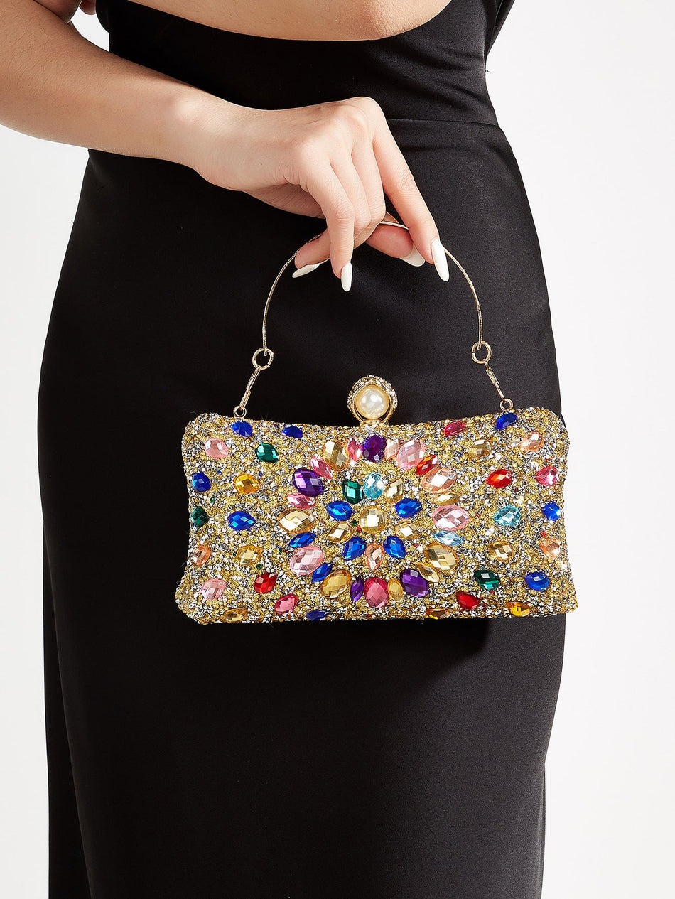 High-End Colorful Diamond-Encrusted Evening Clutch Bag