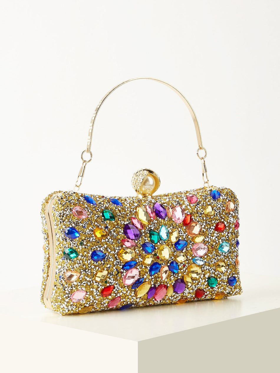 High-End Colorful Diamond-Encrusted Evening Clutch Bag