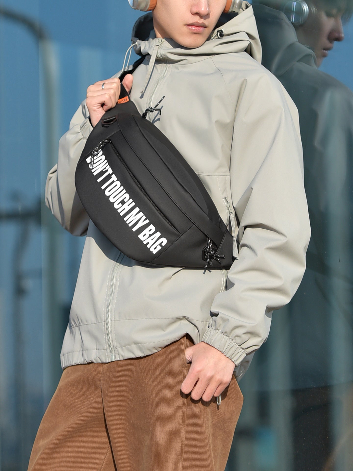 Men's white PVC Crossbody Chest Bag Casual Cycling Shoulder Bag