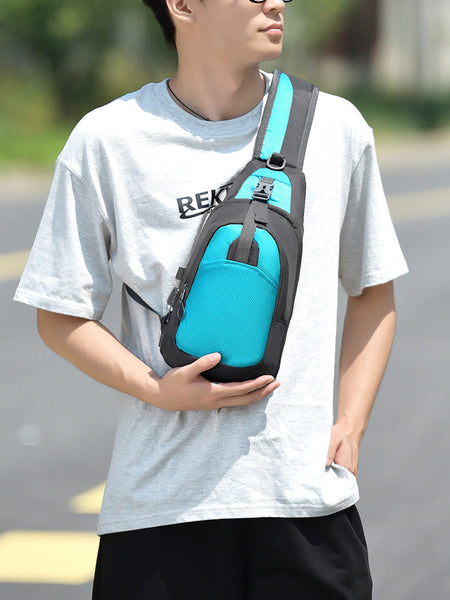 Men's dark blue Multifunctional Sports Chest Bag Large Capacity Crossbody Bag