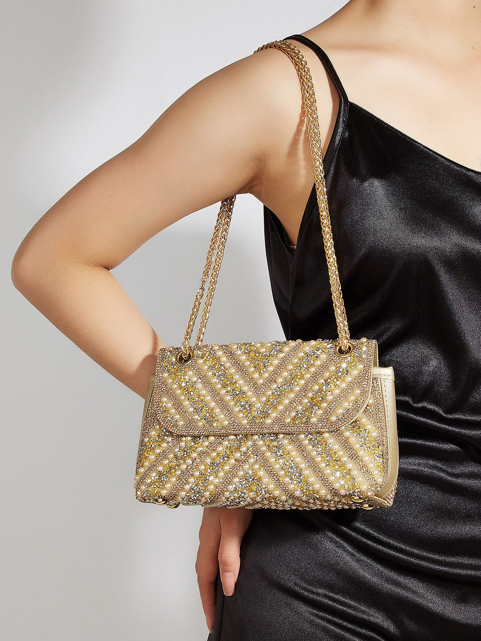 New Rhinestone and Pearl Banquet Clutch Bag