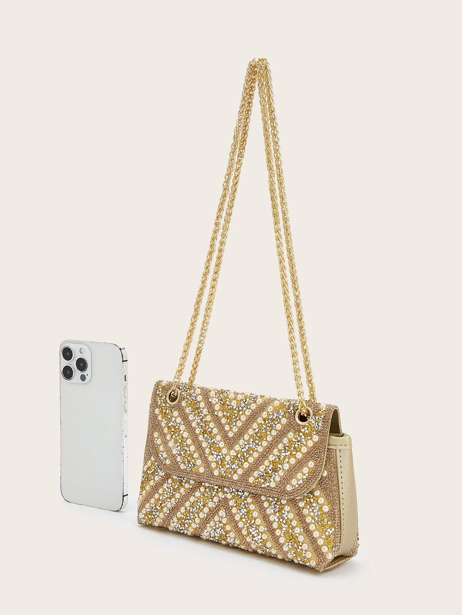 New Rhinestone and Pearl Banquet Clutch Bag