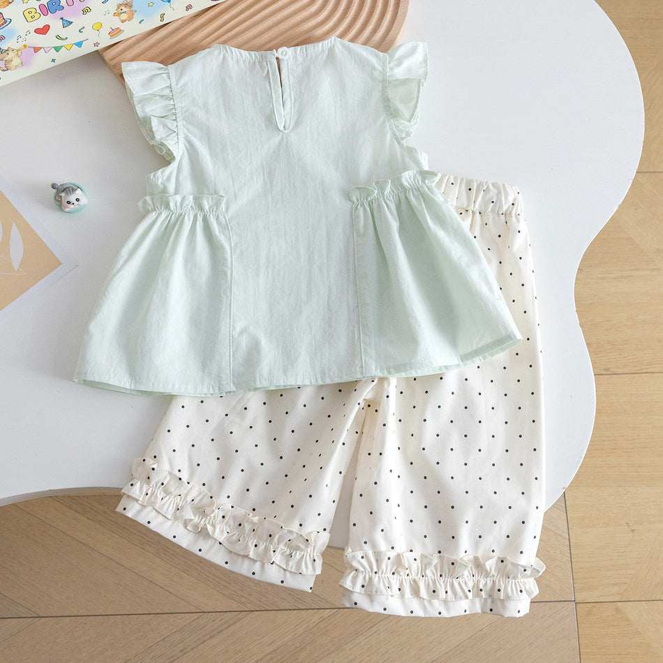Baby Girl Polka Dot Flying Sleeve Summer Outfit Set