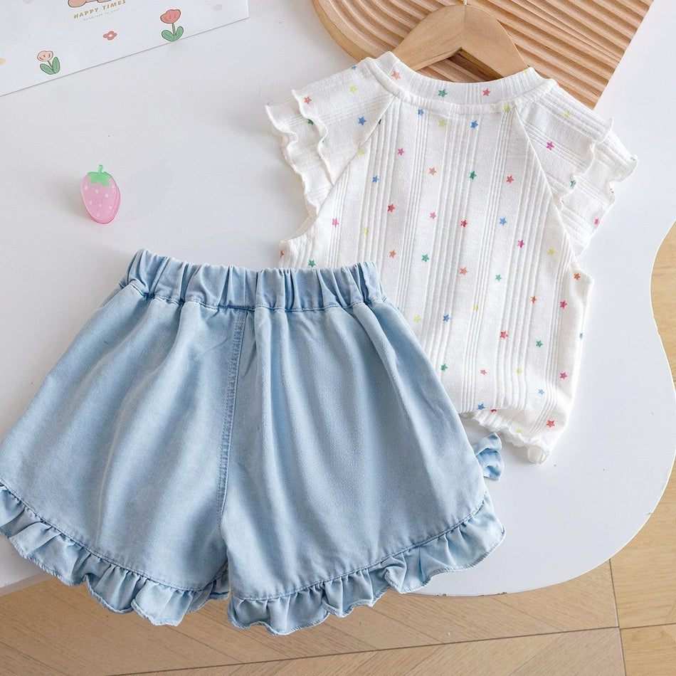 Baby Girl Cotton Flutter Sleeve Star Print Summer Set