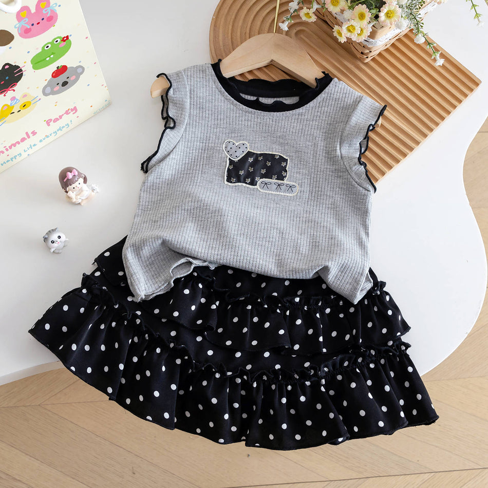 Girls Summer Vest Set Polka Dot Pants Skirt Two-Piece