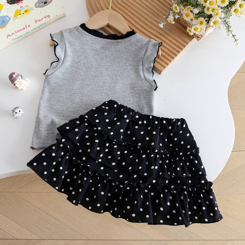 Girls Summer Vest Set Polka Dot Pants Skirt Two-Piece