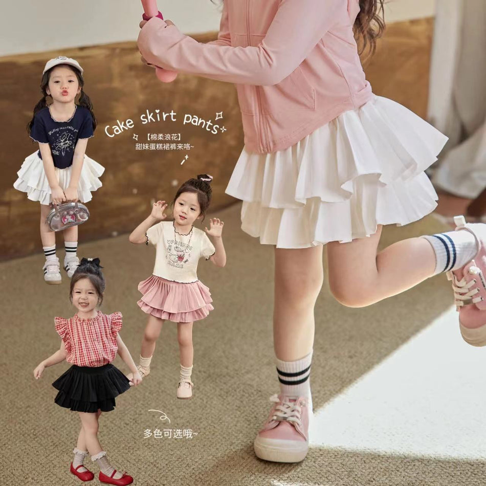 Girls Pleated Cake Skirt White Puffy Princess Summer Skirt