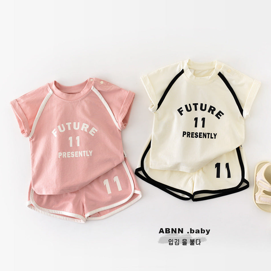 Kids Letter Print Color Block Sports Two-Piece Summer Set