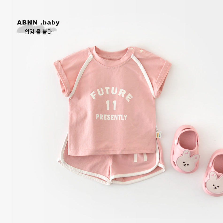Kids Letter Print Color Block Sports Two-Piece Summer Set