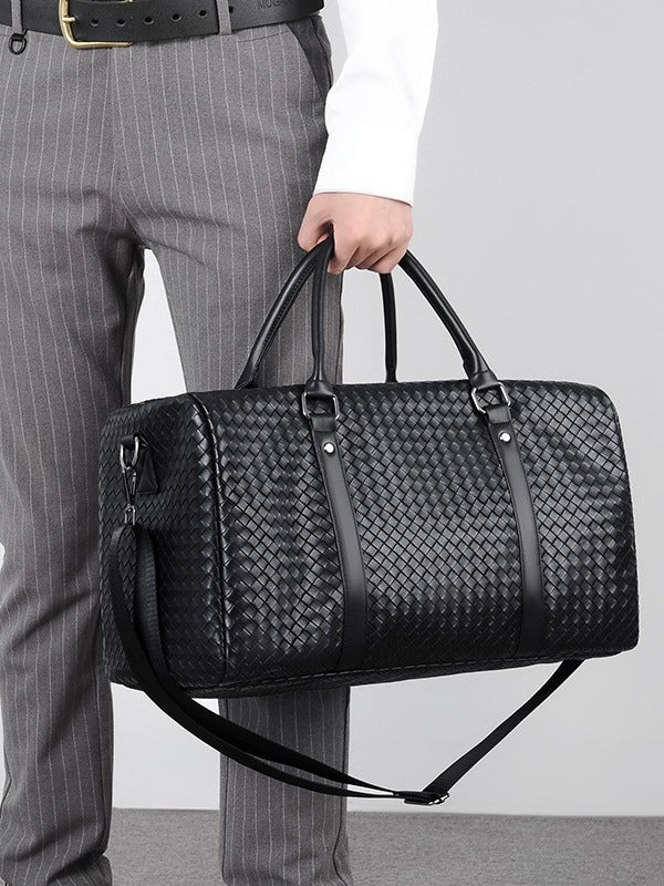PU Leather Woven Travel Bag Large Capacity Crossbody Shoulder Bag
