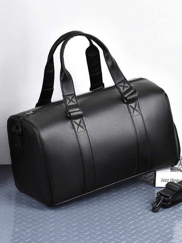 Black Large Capacity PU Travel Bag Waterproof Sports Gym Duffel Bag