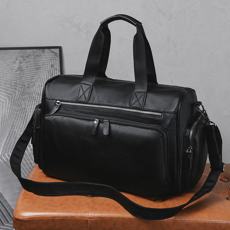 Men's black PU Travel Bag Large Capacity Wet Dry Separation Duffel Bag