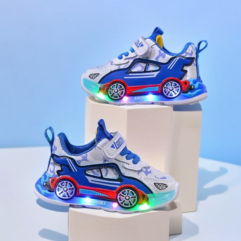 Kids Light Up Cartoon Car Sneakers Spring Autumn Casual Shoes