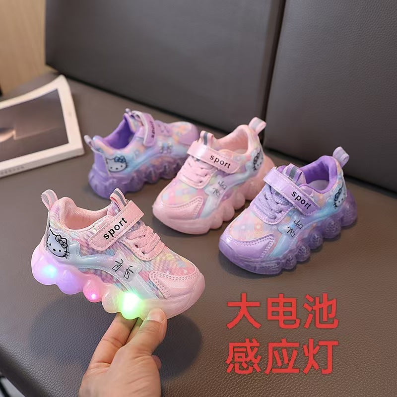 Girls Cartoon Cat Light-Up Mesh Sneakers Casual Shoes