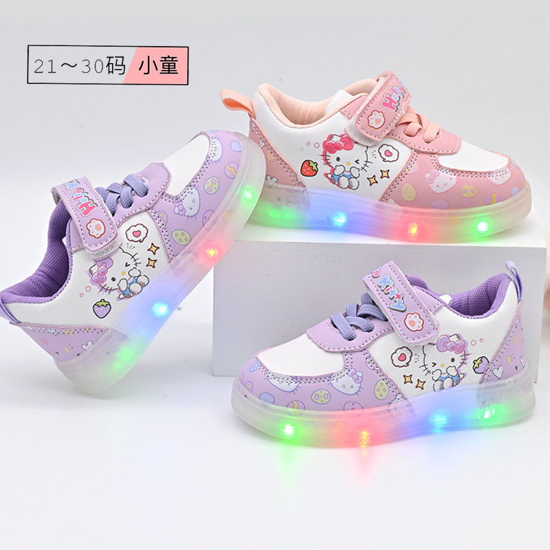 Toddler Cartoon Cat Soft Sole White Sneakers for Girls