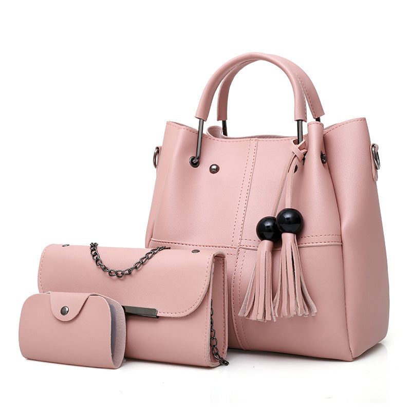 Korean-Style Solid Color Three-Piece Bucket Mother Bag Set