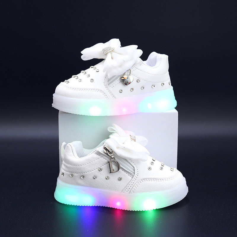 Kids Bow Diamond Light-Up Sneakers Princess Running Shoes