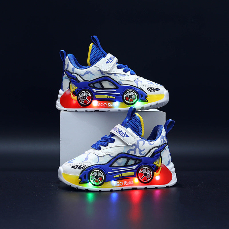 Kids LED Sports Car Leather Sneakers Casual Light-Up Shoes