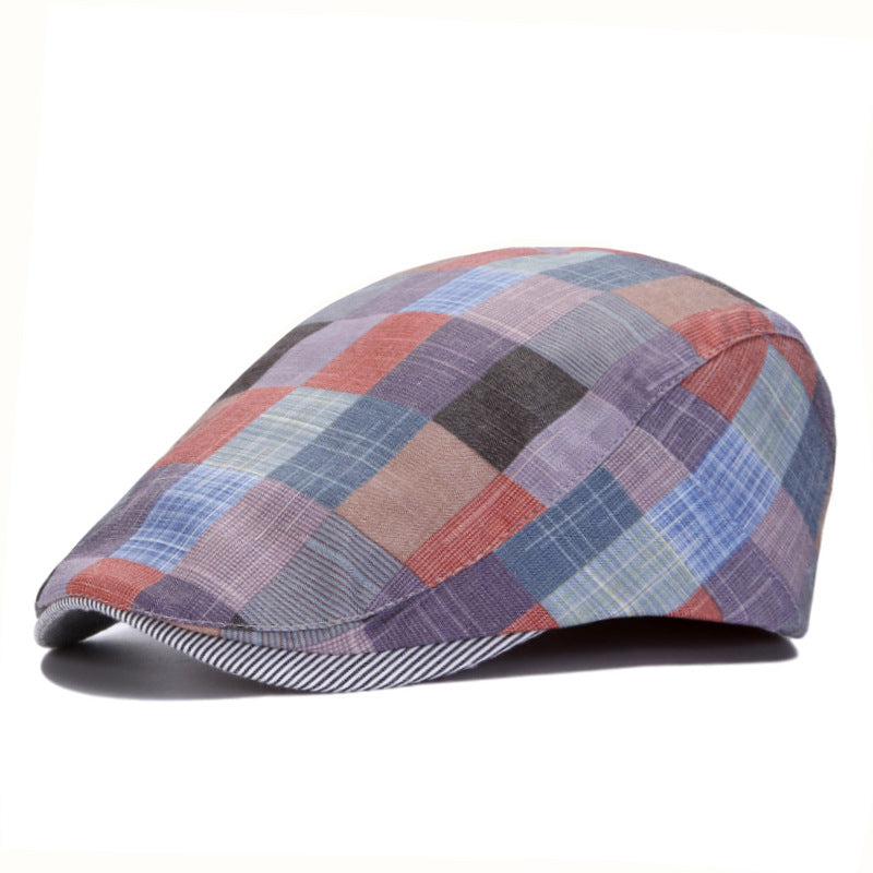 Unisex Plaid Beret Duckbill Hat Adjustable Cotton Casual Cap