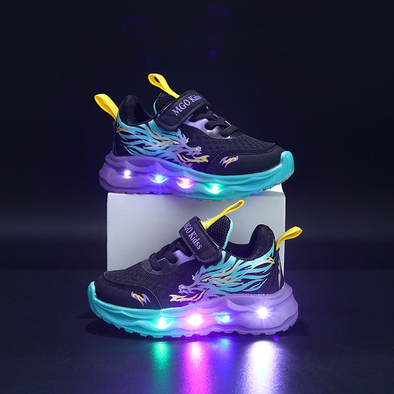 Kids Dragon LED Light-Up Leather Sports Casual Shoes