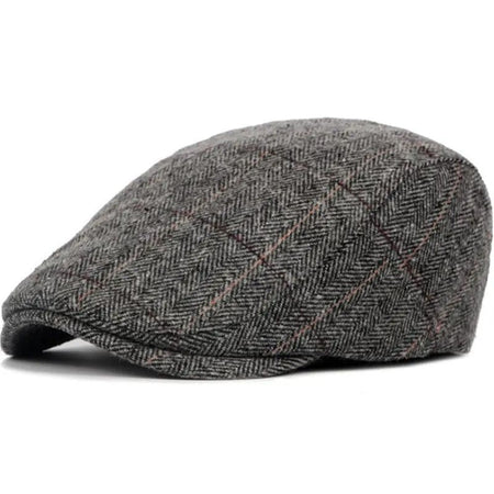 Black Plaid Wool Beret Hat Vintage British Style Duckbill Cap