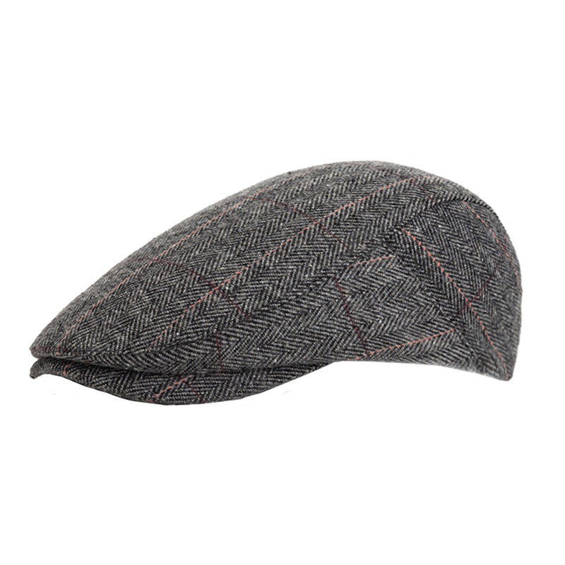 Plaid Wool Beret Hat Vintage British Style Duckbill Cap