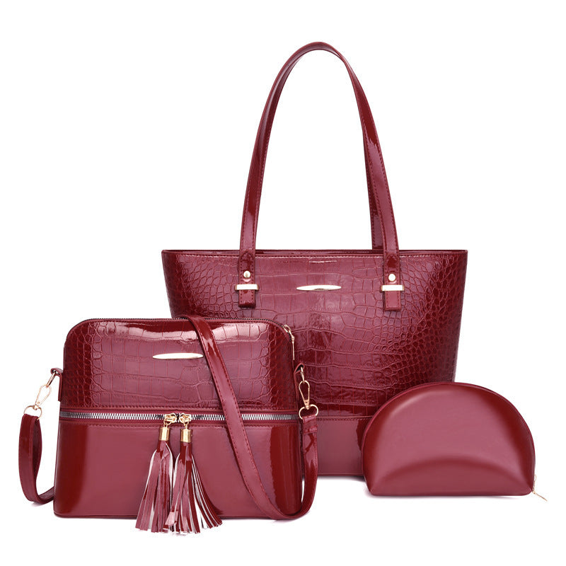 Fashion Lacquer Large-Capacity Three-Piece Mother Bag Set