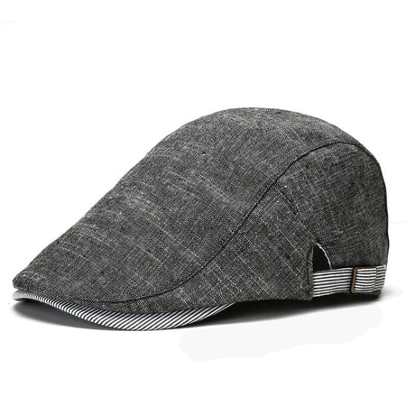 Men's navy Cotton Linen Beret Hat Adjustable British Style Peaked Cap