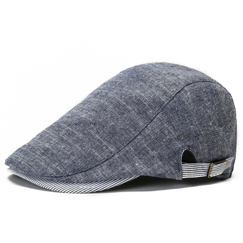 Men's Cotton Linen Beret Hat Adjustable British Style Peaked Cap