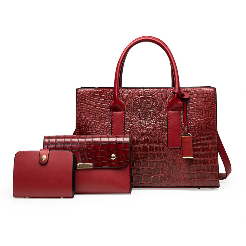 Retro Crocodile Pattern Large-Capacity Handbag Set