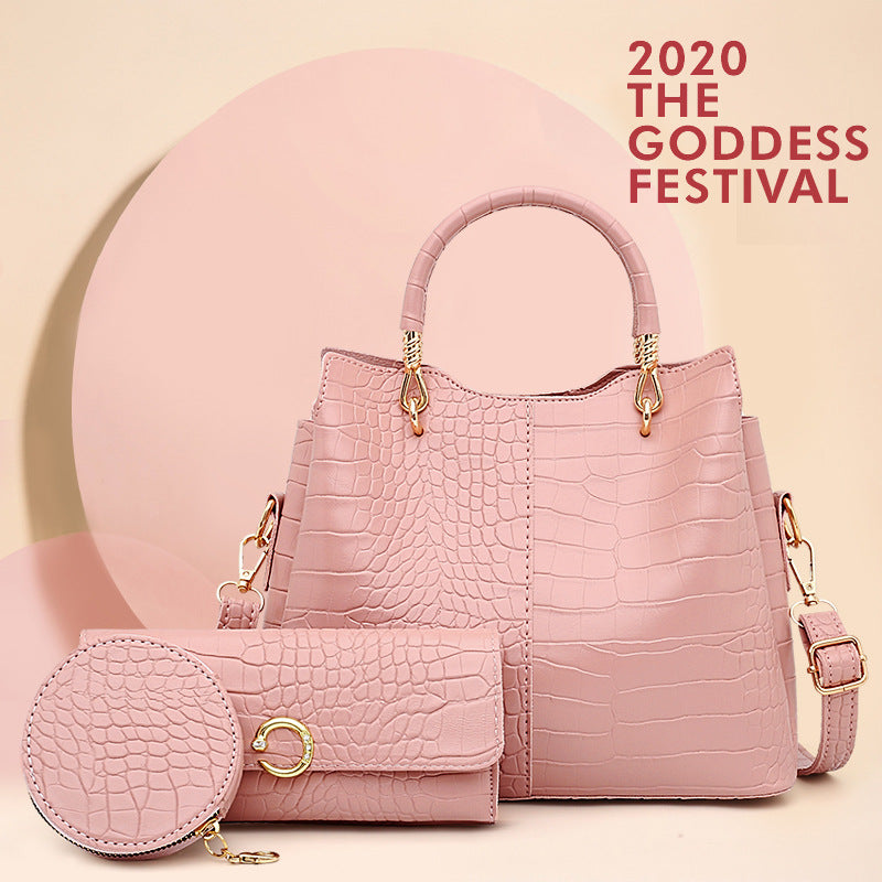 Retro Crocodile Pattern Three-Piece Handbag Set