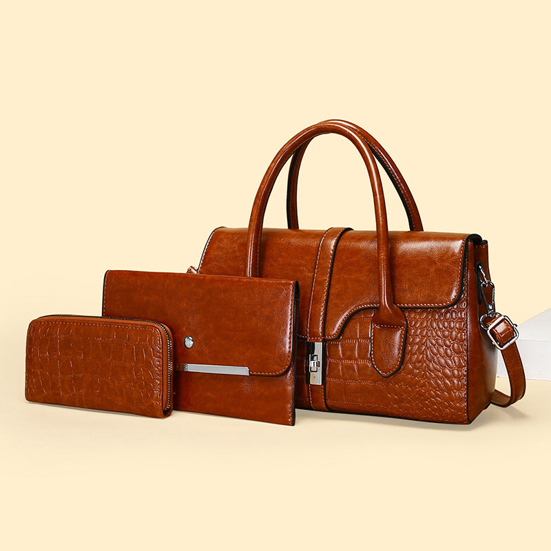 Elegant Crocodile Pattern Large-Capacity Mother's Handbag Set
