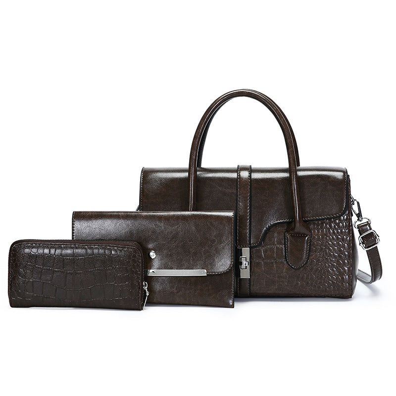 Elegant Crocodile Pattern Large-Capacity Mother's Handbag Set