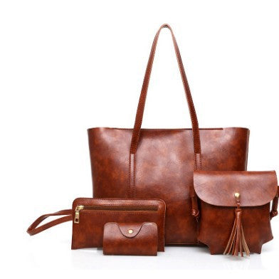 European & American Retro Oil Waxed Leather Four-Piece Bag Set
