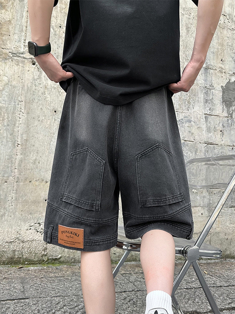 Men's Retro Loose Denim Shorts Wide Leg Casual Summer Pants