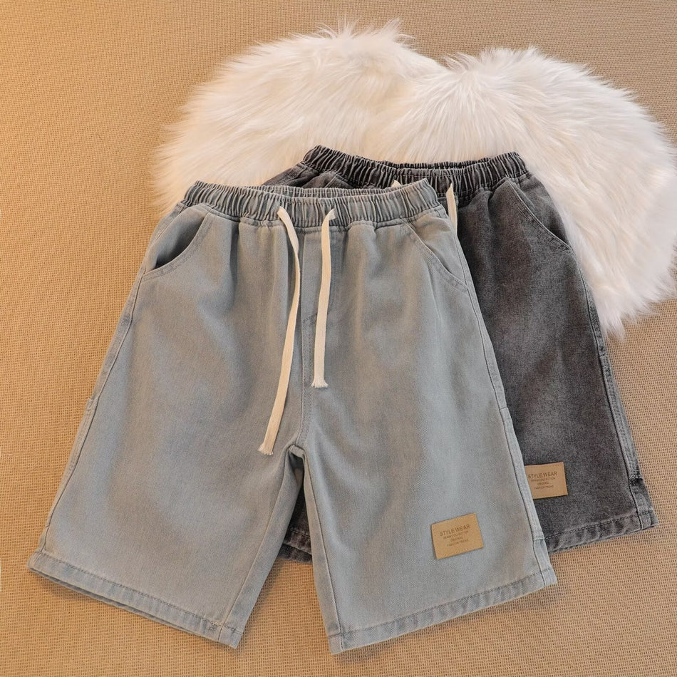 Men's Ice Silk Denim Shorts Loose Fit Five Point Summer Pants