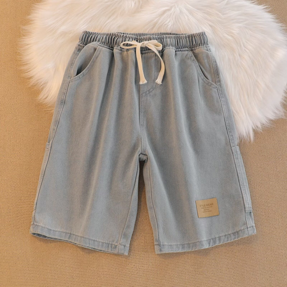 Men's Ice Silk Denim Shorts Loose Fit Five Point Summer Pants