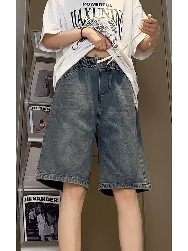 Men's Retro Denim Shorts Loose Fit Casual Summer Five-Point Pants
