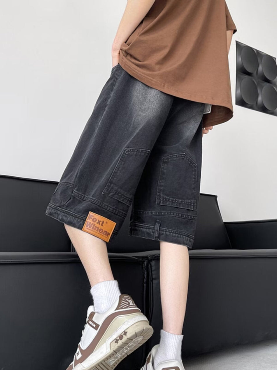 Men's Retro Wide Leg Denim Shorts Loose Fit Casual Summer Pants