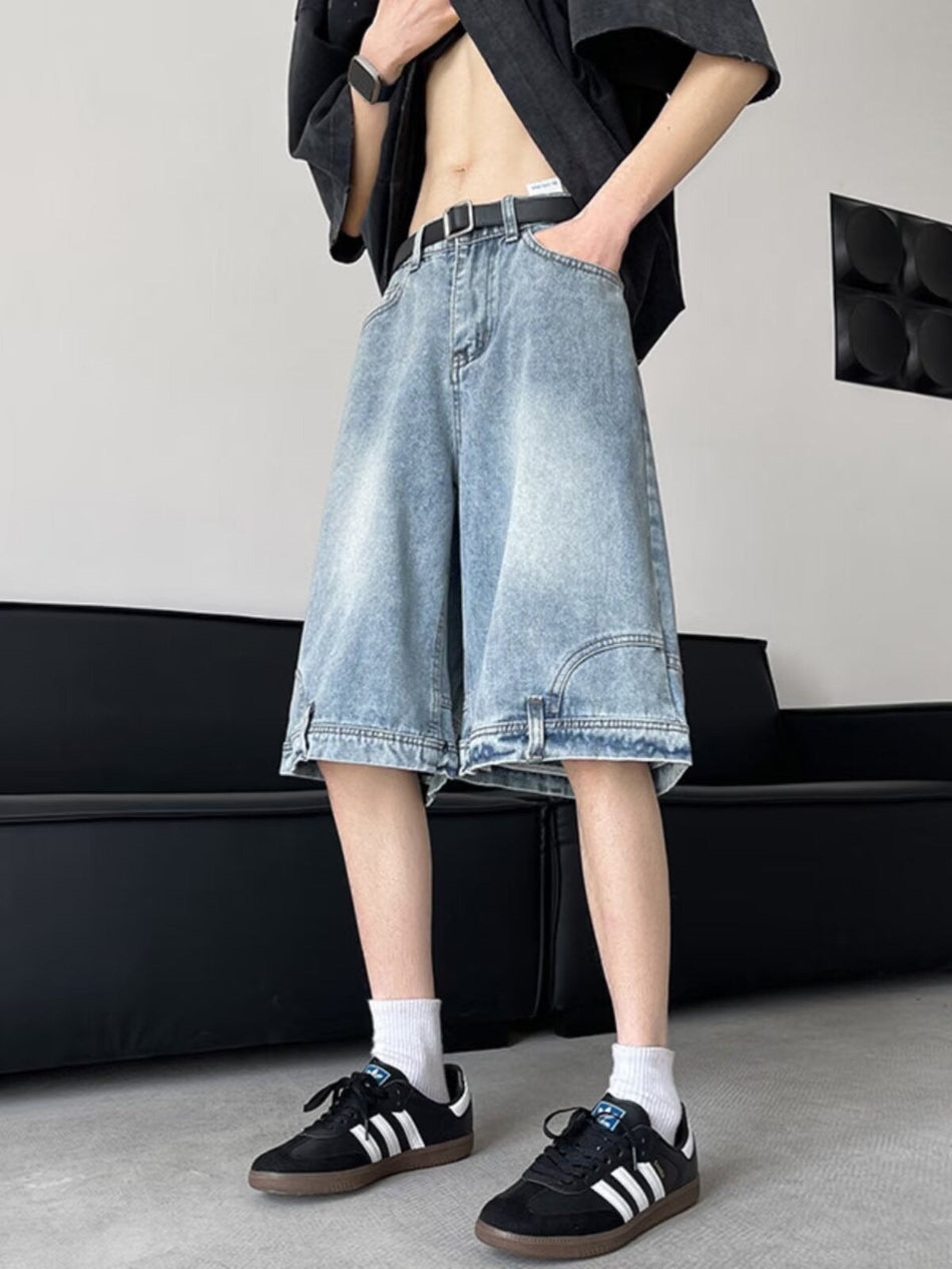 Men's Retro Wide Leg Denim Shorts Loose Fit Casual Summer Pants