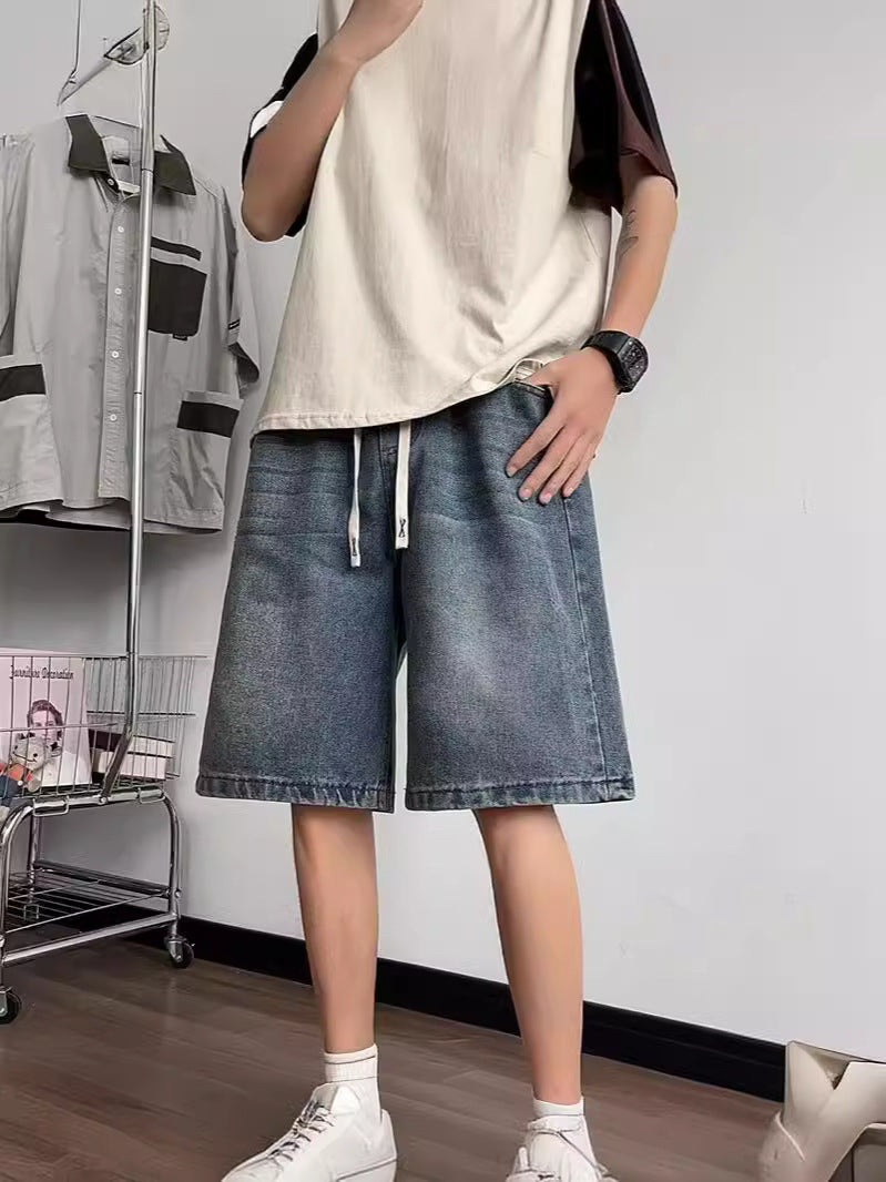 Men's Retro Denim Shorts Loose Fit Casual Summer Five-Point Pants
