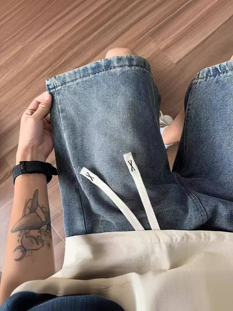 Men's Retro Denim Shorts Loose Fit Casual Summer Five-Point Pants